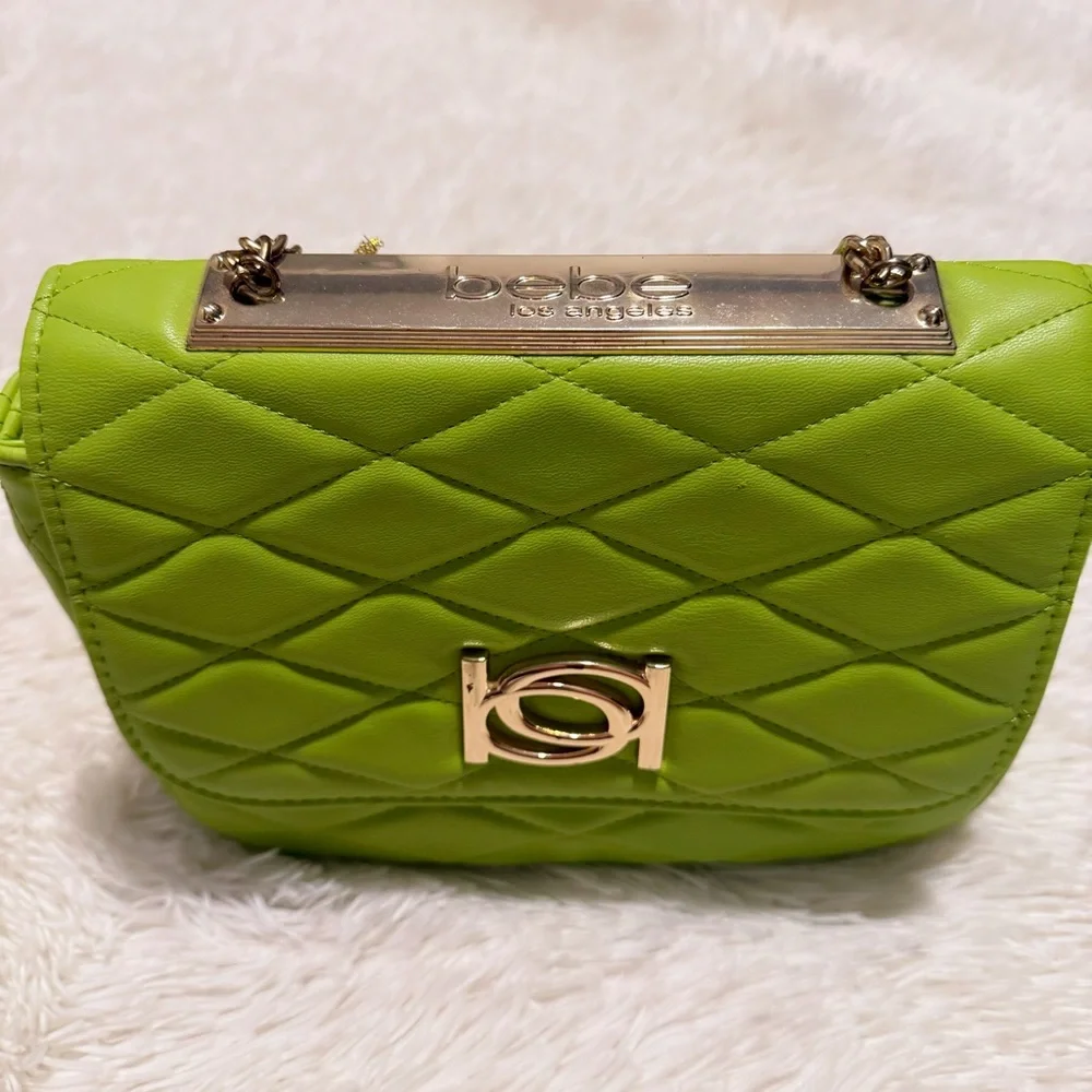 Bebe Lime Green Quilted Chain Shoulder Bag